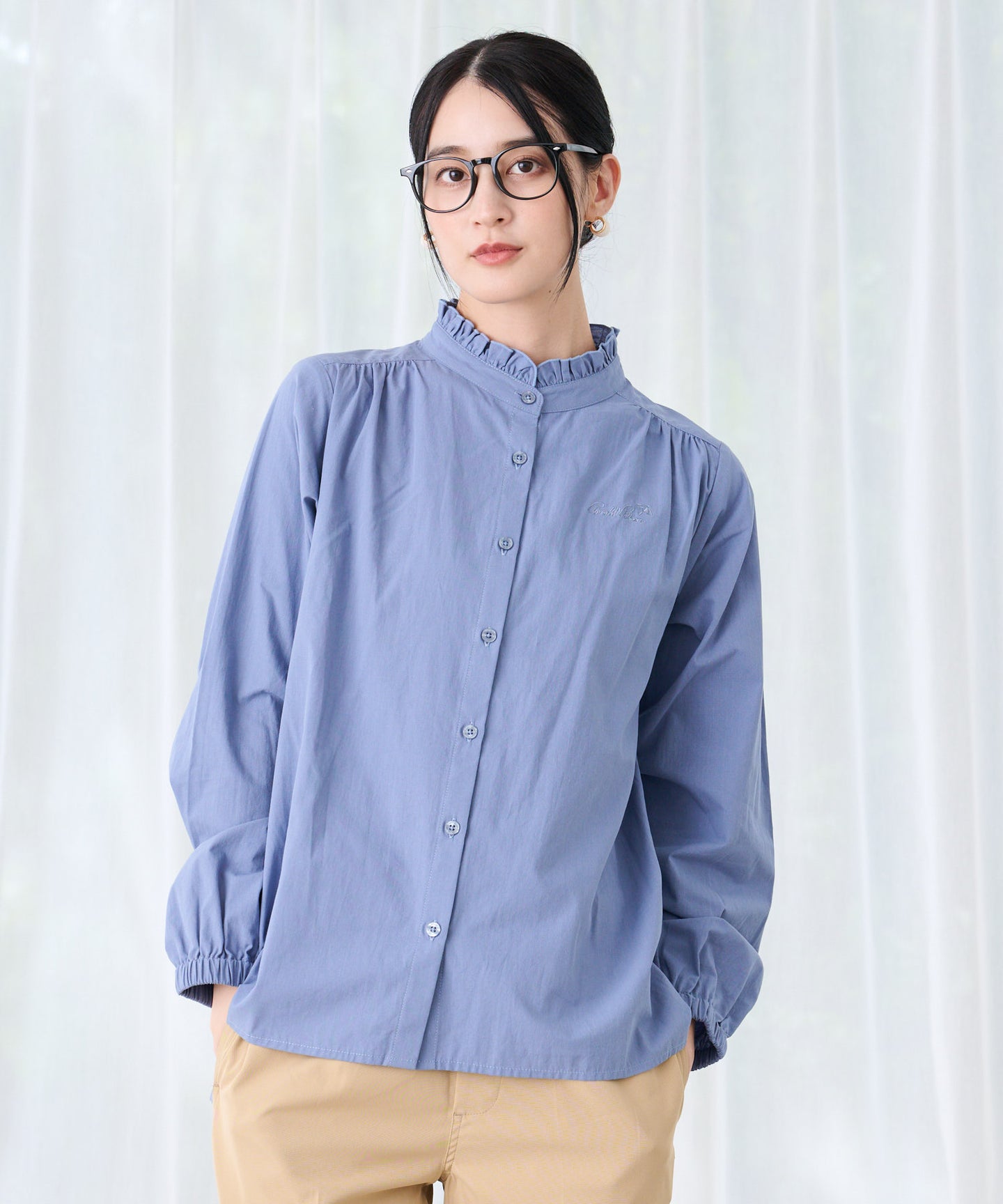 Arnold Palmer プチフリル バンドカラー シャツブラウス